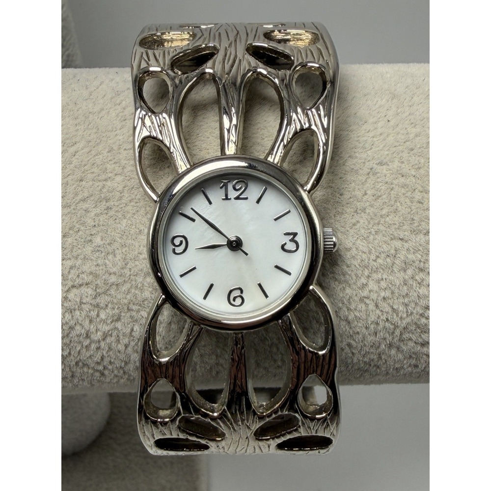Allude FMDAL449 New Battery Ladies Cuff Watch 22MM 7" Silver Tone White Dial